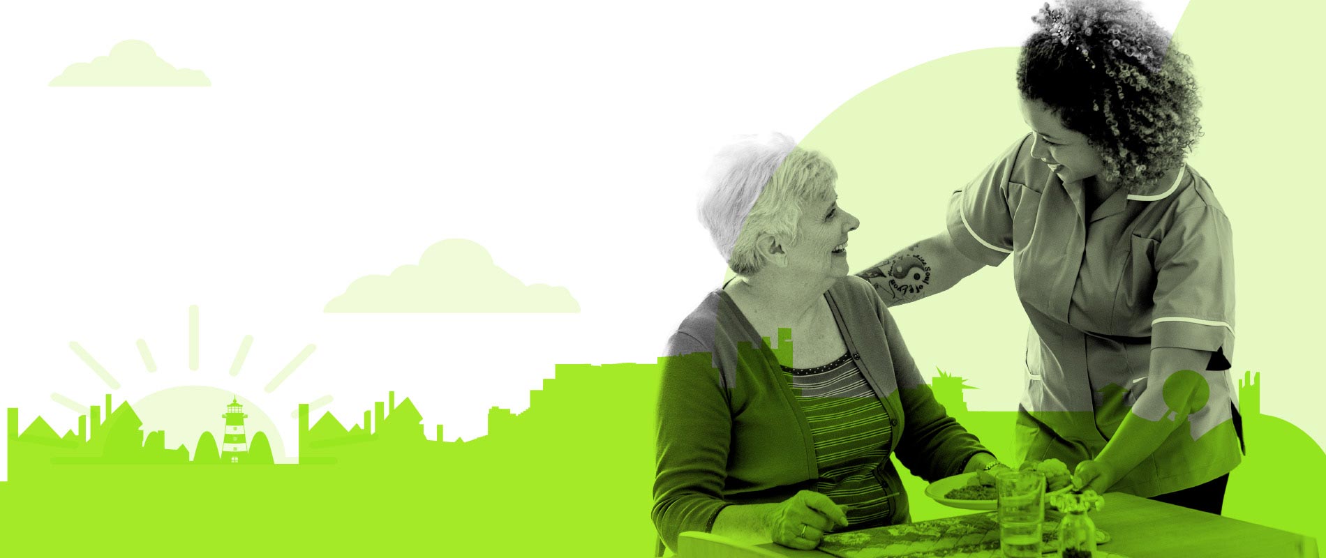 Elderly woman talking to her carer