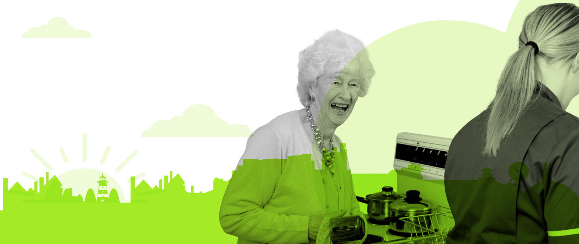 Elderly woman having a laugh with her carer